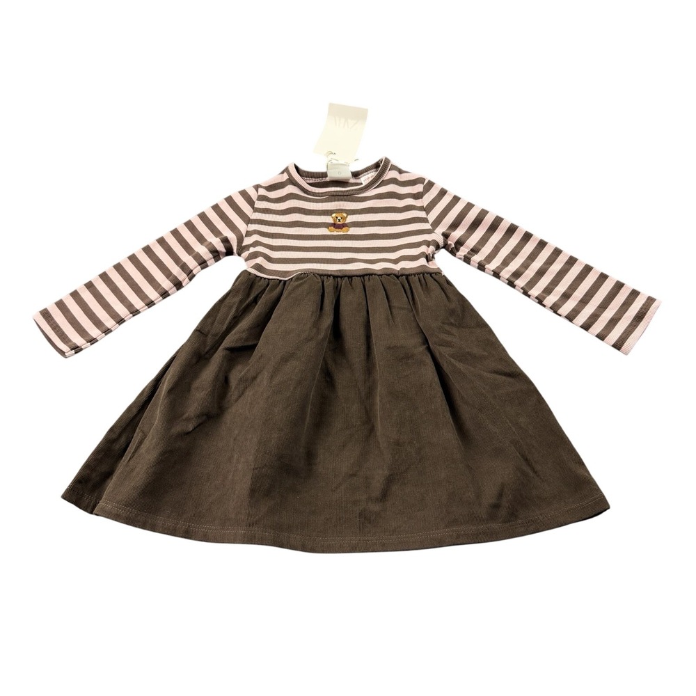 Zara Baby Girl Dress 2T 92cm NWT Teddy Bear Corduroy Brown‎ Pink